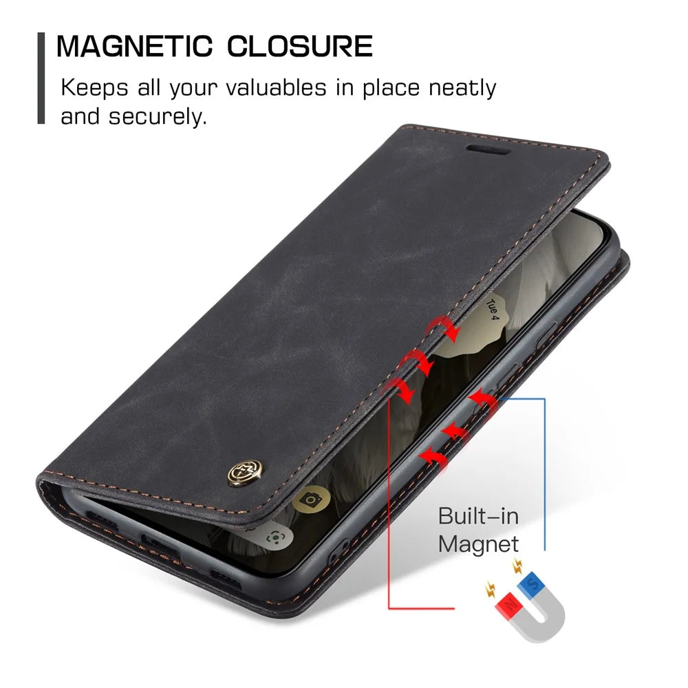 CASEME 013 Series For Google Pixel 8 Case Magnetic PU Leather Phone Cover with Stand - Black - 7