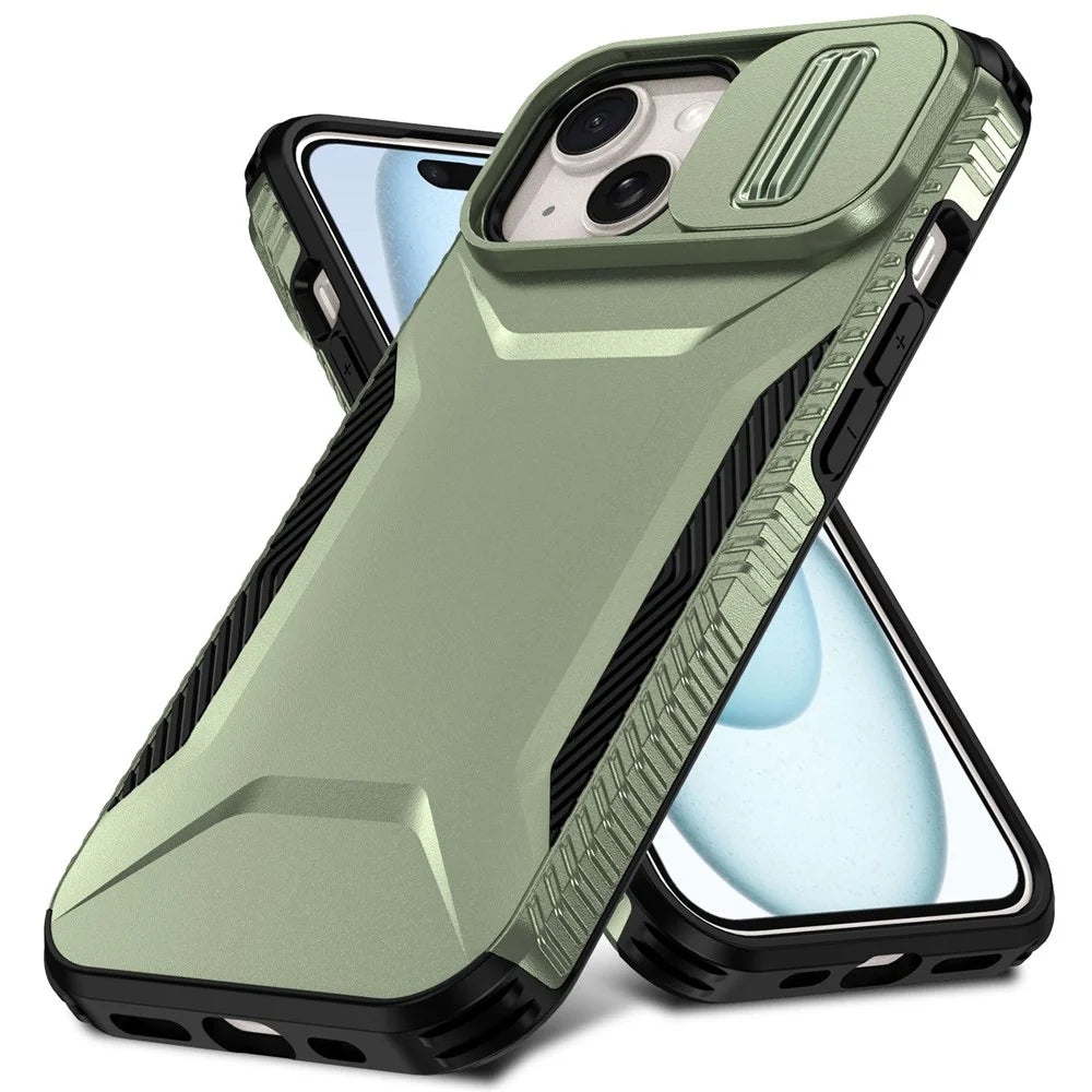 For iPhone 15 Case TPU+PC Phone Cover Upgraded Lens Protection - Green - 2