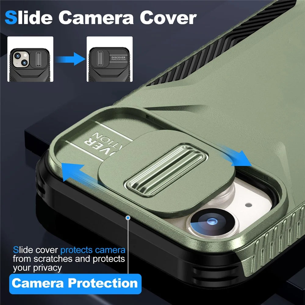 For iPhone 15 Case TPU+PC Phone Cover Upgraded Lens Protection - Green - 6