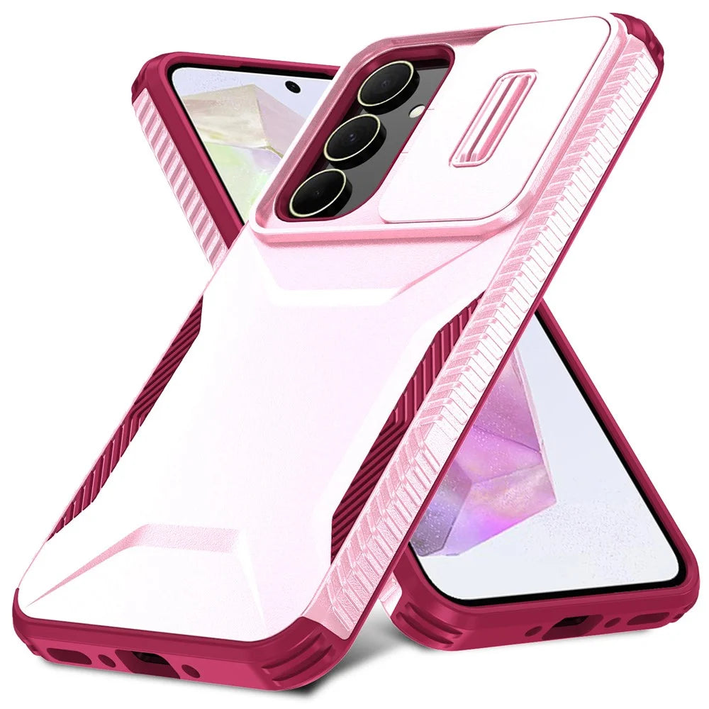 For Samsung Galaxy A35 5G Case Drop Protection TPU+PC Phone Cover with Camera Lid - Pink / Wine Red - 2