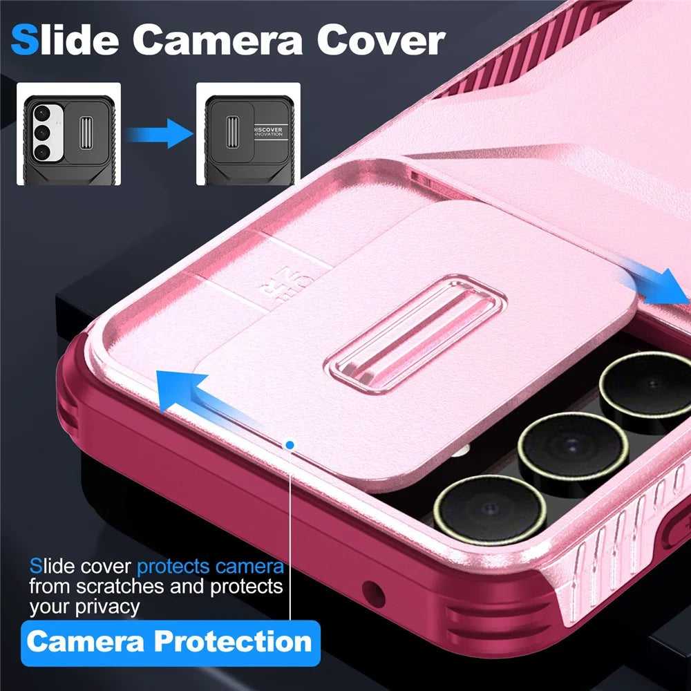 For Samsung Galaxy A35 5G Case Drop Protection TPU+PC Phone Cover with Camera Lid - Pink / Wine Red - 3