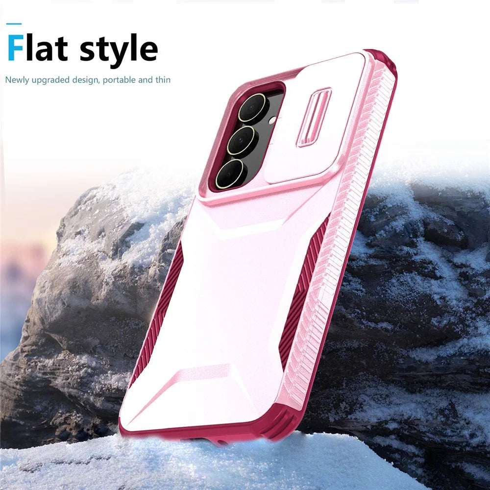 For Samsung Galaxy A35 5G Case Drop Protection TPU+PC Phone Cover with Camera Lid - Pink / Wine Red - 4