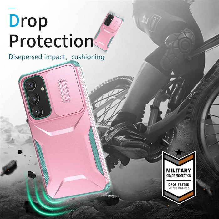 For Samsung Galaxy S25 / S24 Case Slide Lens Cover TPU+PC Phone Shell - Pink / Grey Green - 4