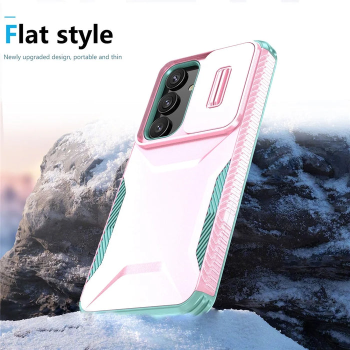 For Samsung Galaxy S25 / S24 Case Slide Lens Cover TPU+PC Phone Shell - Pink / Grey Green - 6