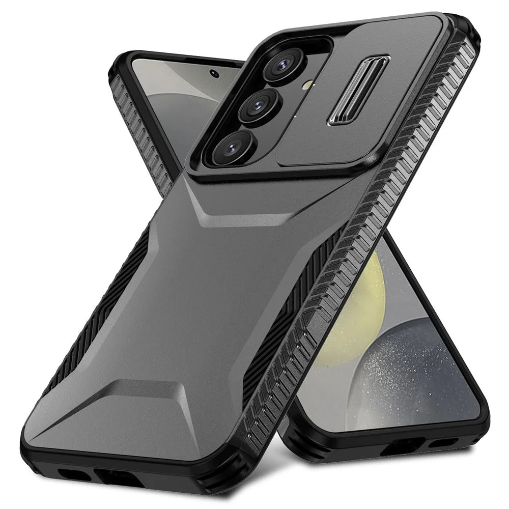 For Samsung Galaxy S25+ / S24+ Phone Case with Slide Camera Cover PC+TPU Material - Black - 2