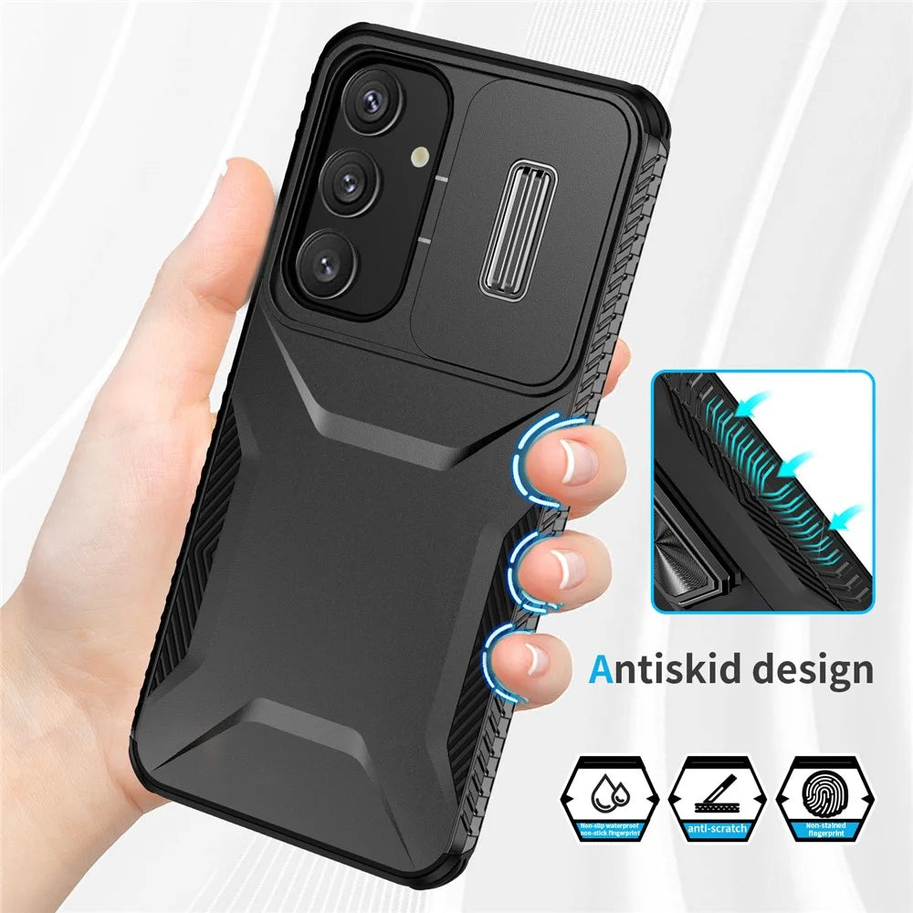 For Samsung Galaxy S25+ / S24+ Phone Case with Slide Camera Cover PC+TPU Material - Black - 3