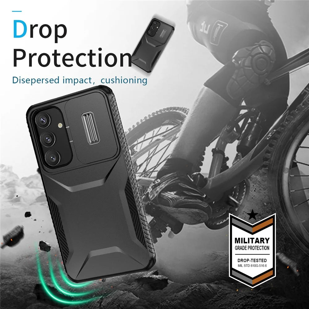 For Samsung Galaxy S25+ / S24+ Phone Case with Slide Camera Cover PC+TPU Material - Black - 4