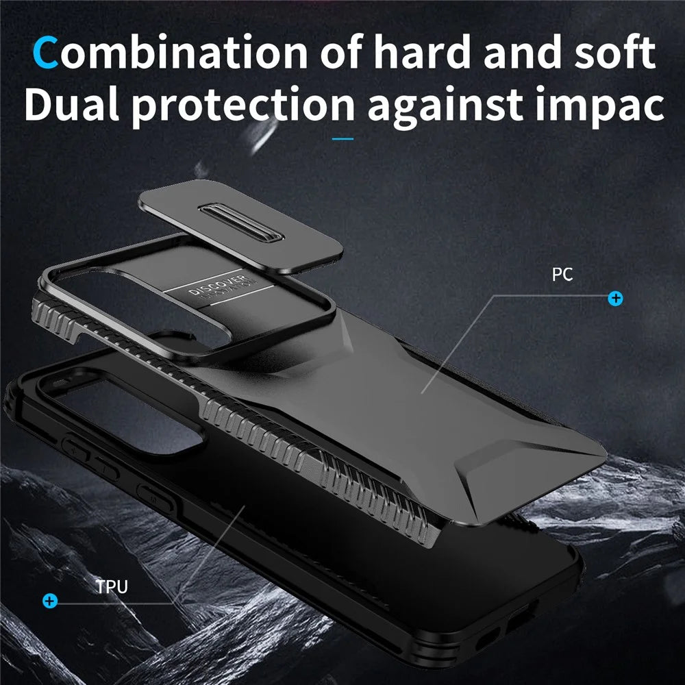 For Samsung Galaxy S25+ / S24+ Phone Case with Slide Camera Cover PC+TPU Material - Black - 5