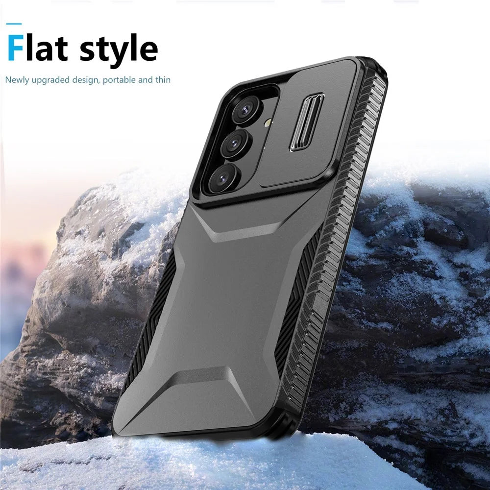 For Samsung Galaxy S25+ / S24+ Phone Case with Slide Camera Cover PC+TPU Material - Black - 6