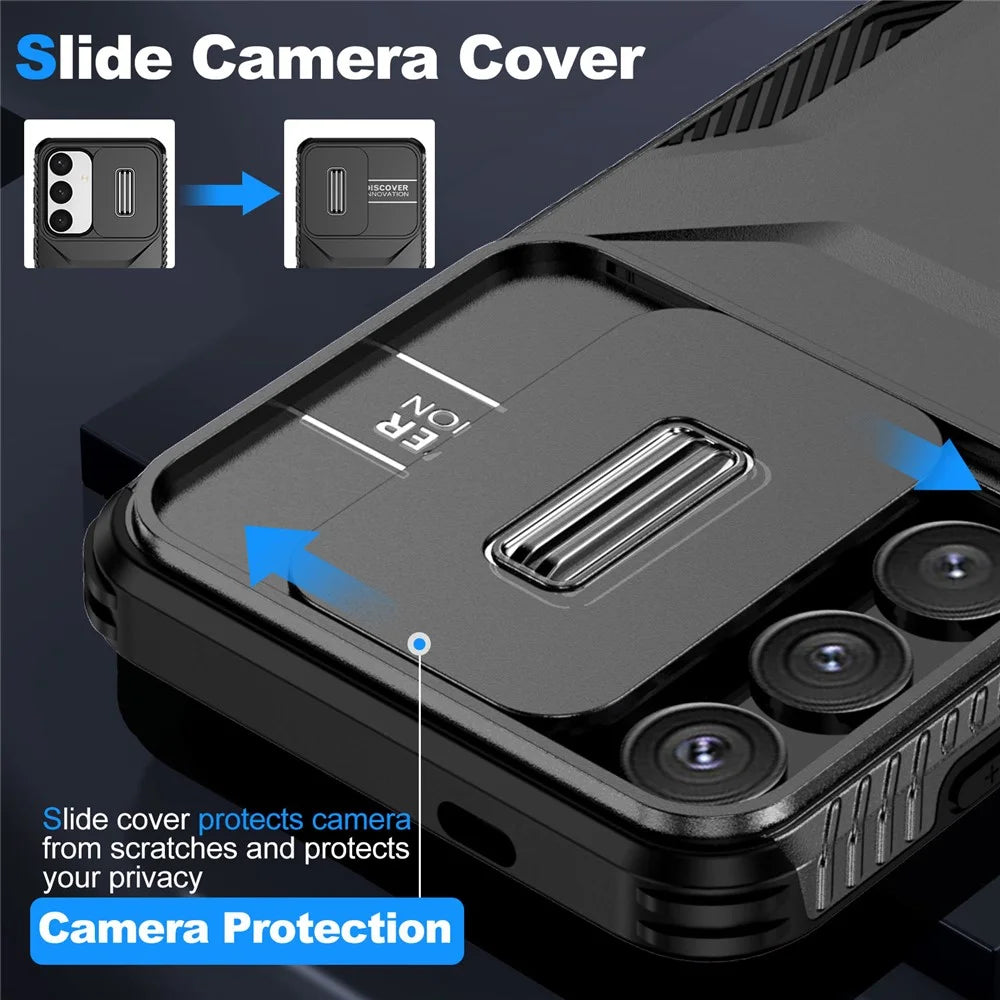 For Samsung Galaxy S25+ / S24+ Phone Case with Slide Camera Cover PC+TPU Material - Black - 7