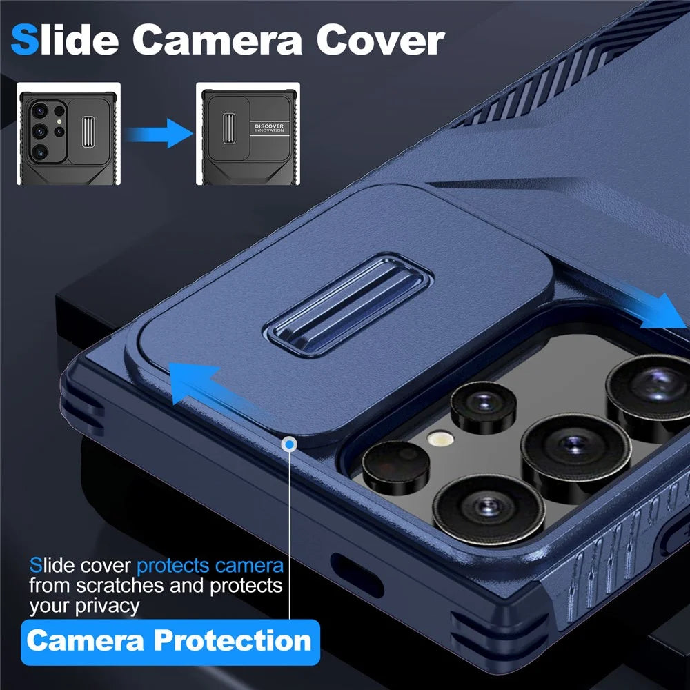 For Samsung Galaxy S24 Ultra Case Camshield TPU+PC Protective Phone Cover - Blue - 3