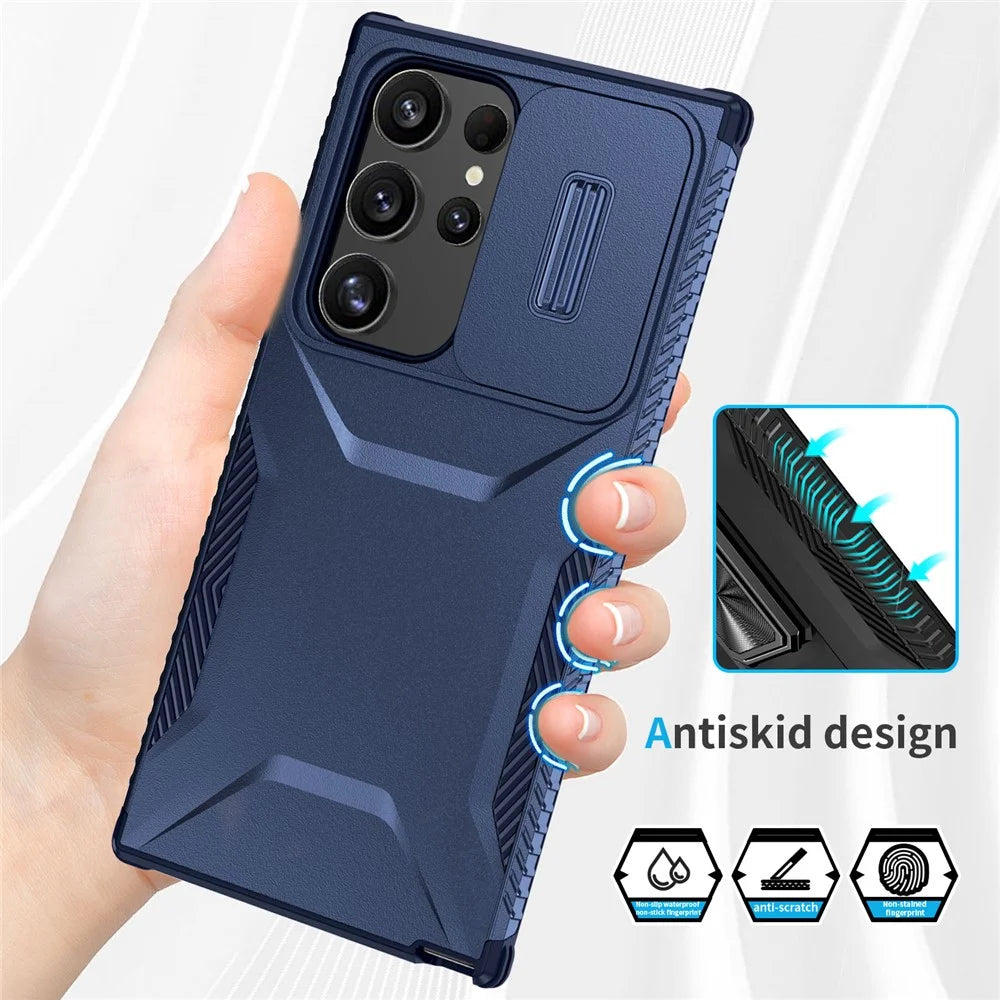 For Samsung Galaxy S24 Ultra Case Camshield TPU+PC Protective Phone Cover - Blue - 4