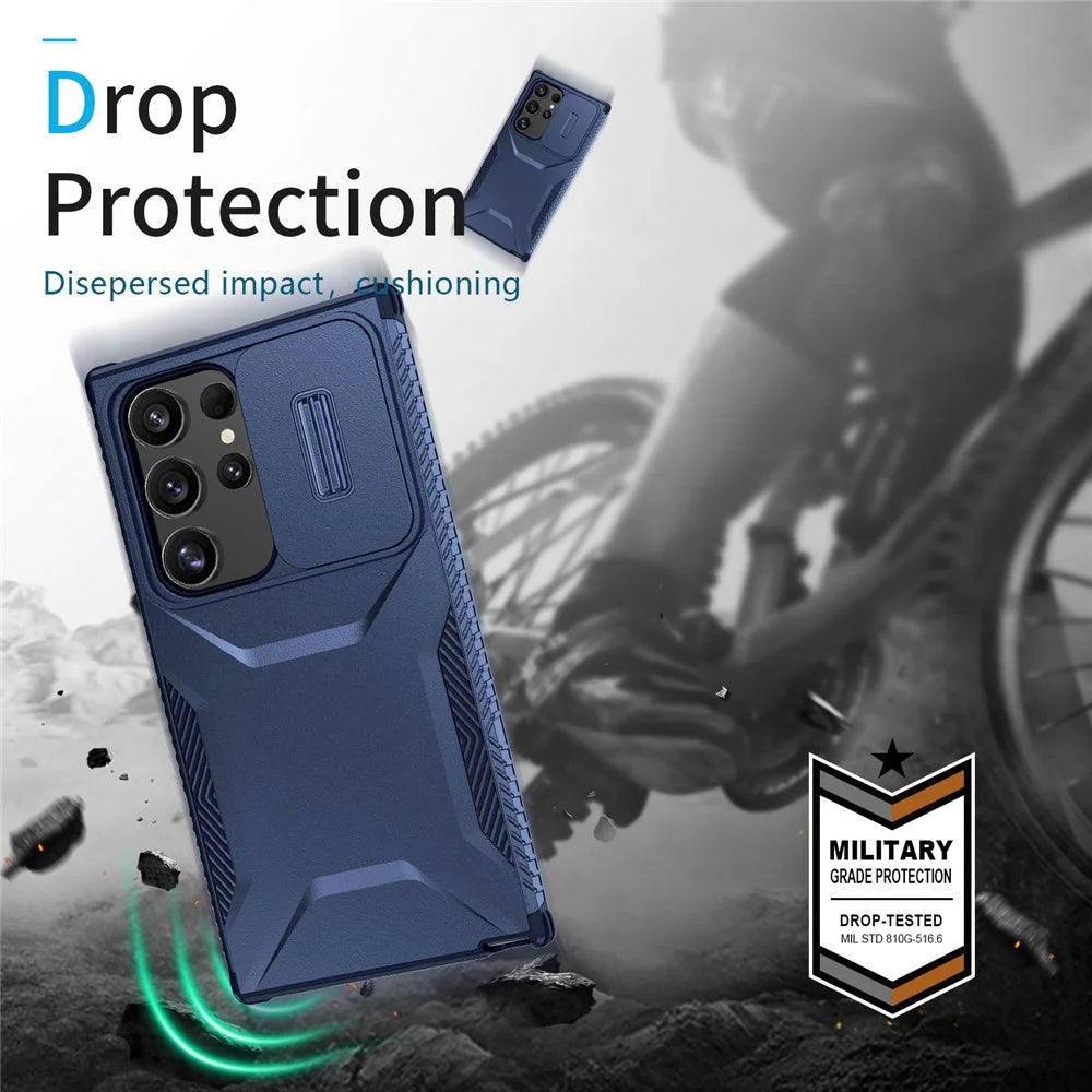 For Samsung Galaxy S24 Ultra Case Camshield TPU+PC Protective Phone Cover - Blue - 6