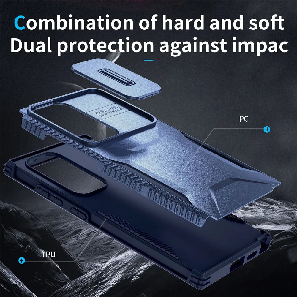 For Samsung Galaxy S24 Ultra Case Camshield TPU+PC Protective Phone Cover - Blue - 7