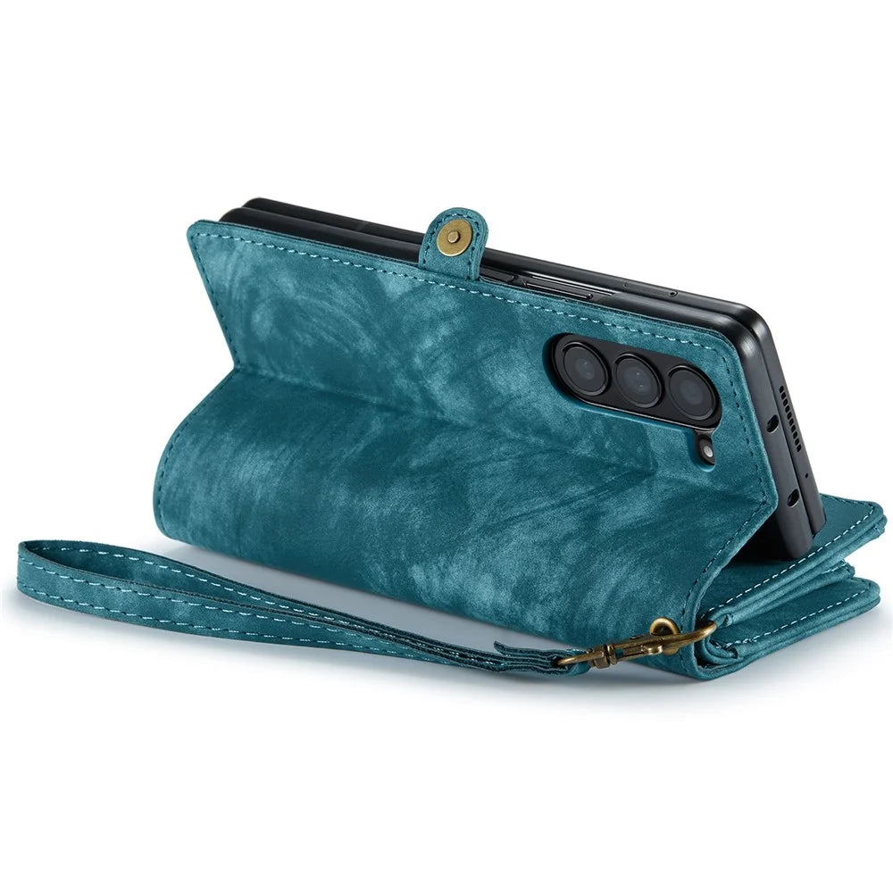 For Samsung Galaxy Z Fold5 5G Phone Cases CASEME 008 Leather Cover with Detachable Wallet and Strap - Blue - 3