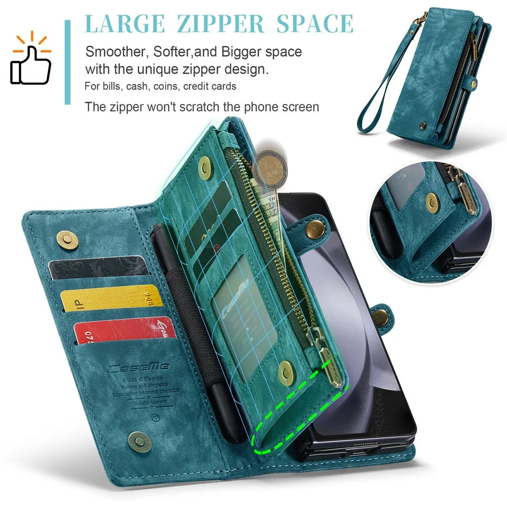 For Samsung Galaxy Z Fold5 5G Phone Cases CASEME 008 Leather Cover with Detachable Wallet and Strap - Blue - 4