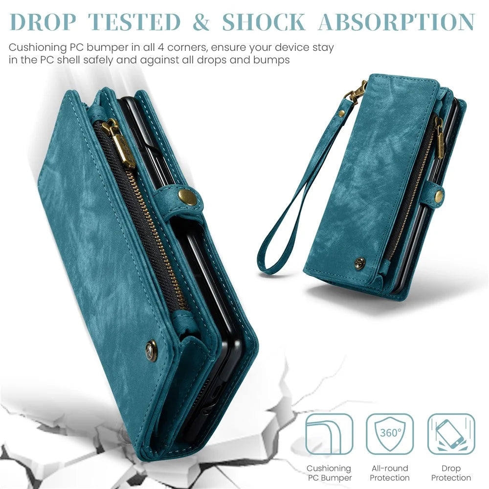 For Samsung Galaxy Z Fold5 5G Phone Cases CASEME 008 Leather Cover with Detachable Wallet and Strap - Blue - 6