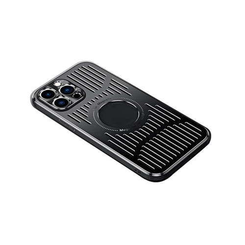 Magnetic Case for iPhone 14 Pro 6.1 inch Phone Cover Hollow Heat Dissipation Phone Case PC+Metal Phone Cover - Black - 1