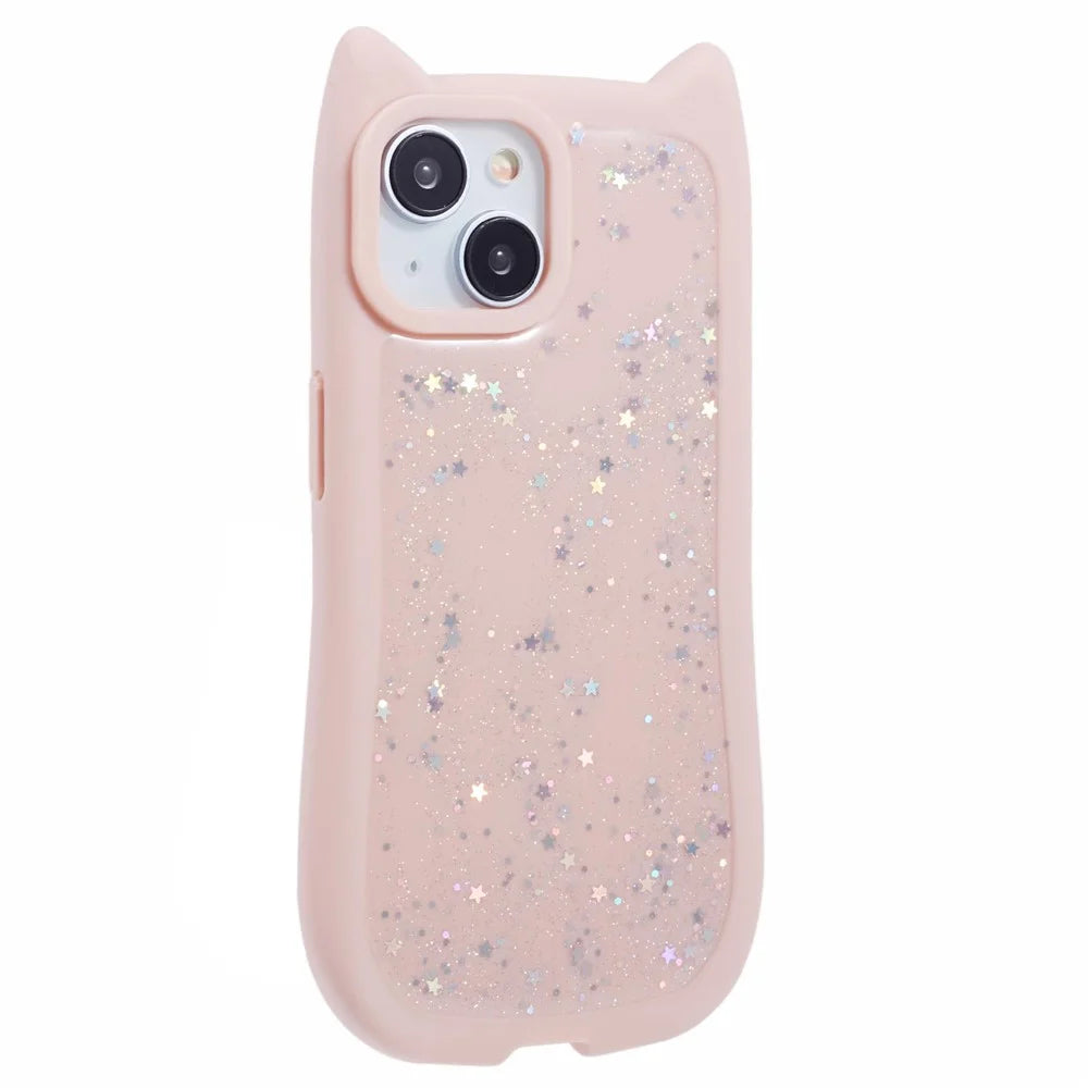 JTW Series For iPhone 15 Case Cat Ear Decor Epoxy TPU Phone Cover - Pink - 3