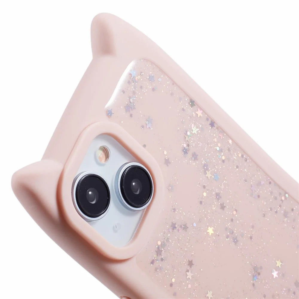 JTW Series For iPhone 13 Case Cat Ear Soft TPU Phone Cover Sparkle Sequins Epoxy - Pink - 6