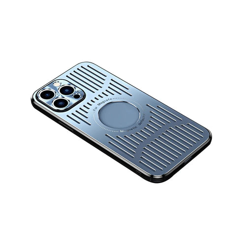 Shockproof Case for iPhone 13 Pro Max 6.7 inch Magnetic Slim Phone Case Hollow Heat Dissipation PC+Metal Phone Cover - Blue - 1