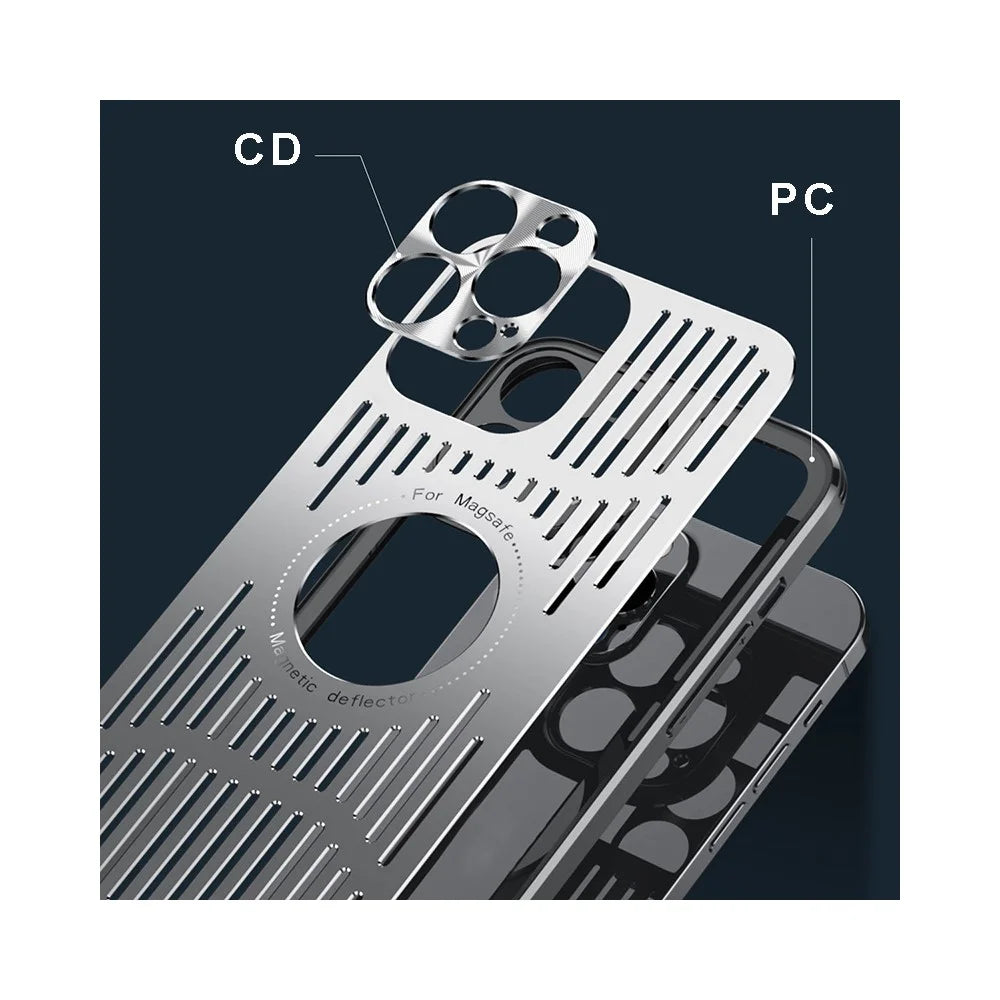 Shockproof Case for iPhone 13 Pro Max 6.7 inch Magnetic Slim Phone Case Hollow Heat Dissipation PC+Metal Phone Cover - Blue - 3