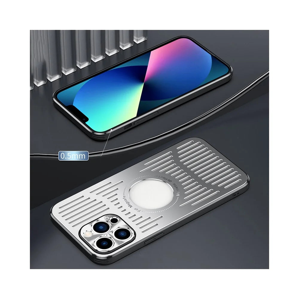 Shockproof Case for iPhone 13 Pro Max 6.7 inch Magnetic Slim Phone Case Hollow Heat Dissipation PC+Metal Phone Cover - Blue - 6