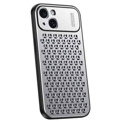 For iPhone 14 Plus Case Aluminum Alloy+TPU Honeycomb Heat Dissipation Anti-Drop Phone Cover - Silver - 1