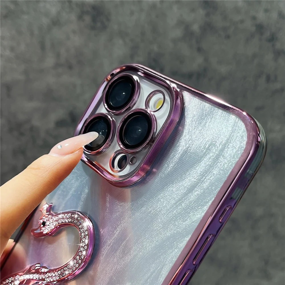 For iPhone 12 Pro Case Feather Yarn Design Stylish Quicksand Swan TPU Phone Cover with Lens Film - Blue - 5