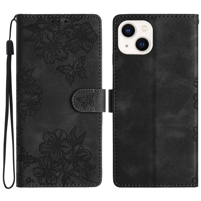 For iPhone 13   Phone Shell PU Leather Phone Case Imprinted Pattern Wallet Phone Cover - Black - 1