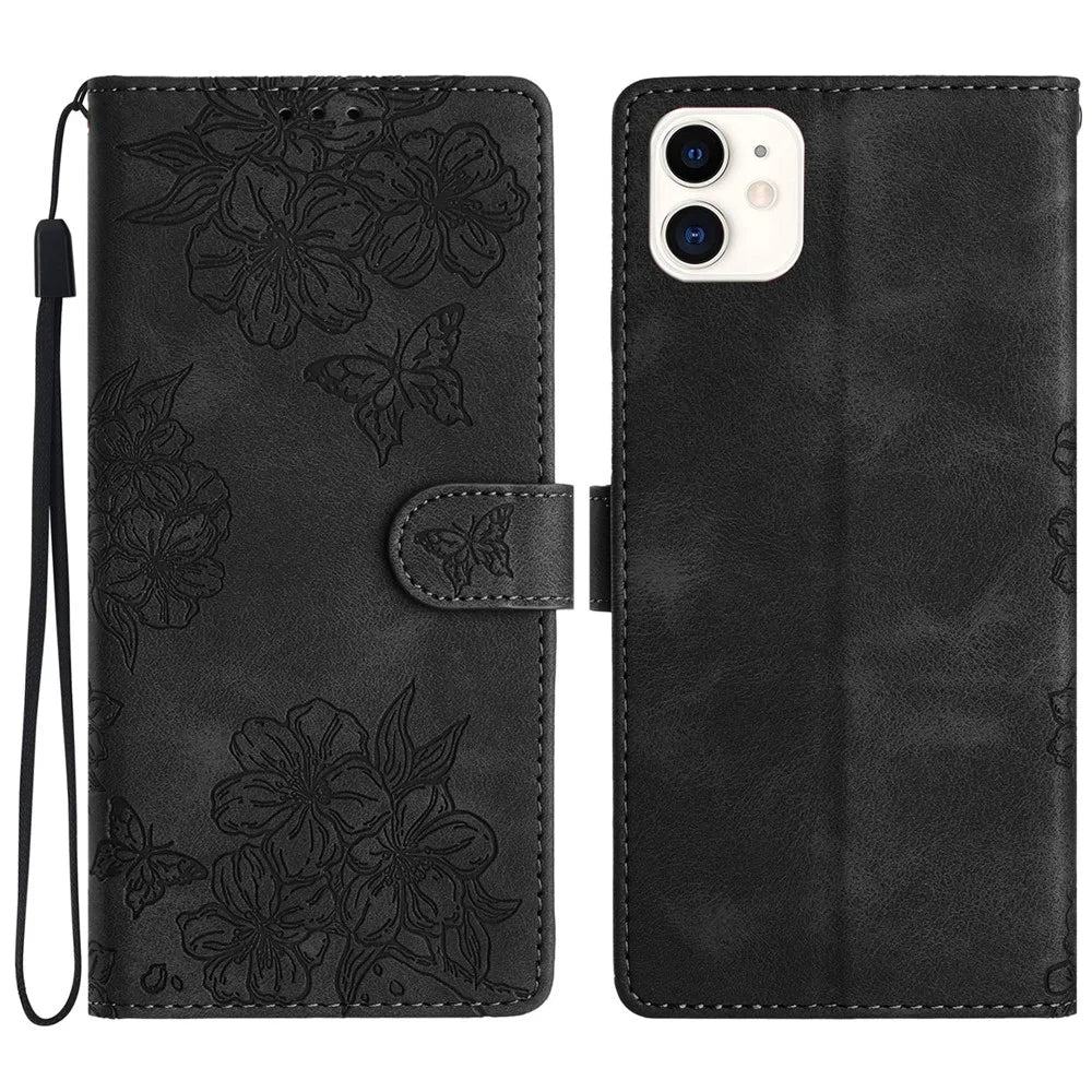 For iPhone 11 Skin-Touch Feeling PU Leather Phone Case Imprinted Pattern Wallet Phone Cover - Black - 1