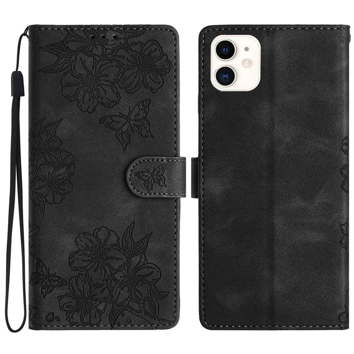 For iPhone 11 Skin-Touch Feeling PU Leather Phone Case Imprinted Pattern Wallet Phone Cover - Black - 1