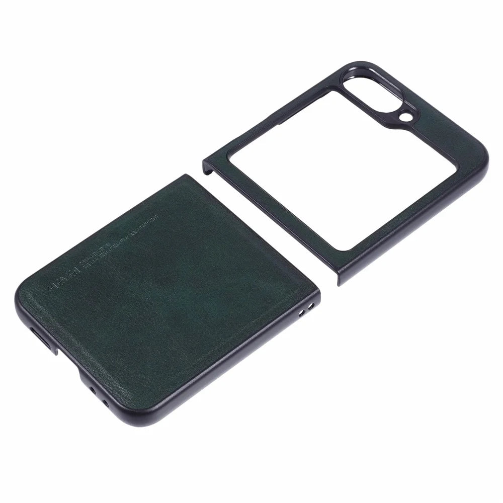 X-LEVEL Bojue-3 Series For Samsung Galaxy Z Flip7 FE 5G / Z Flip6 5G Case Leather+TPU+PC Anti-Fall Cell Phone Cover - Midnight Green - 3