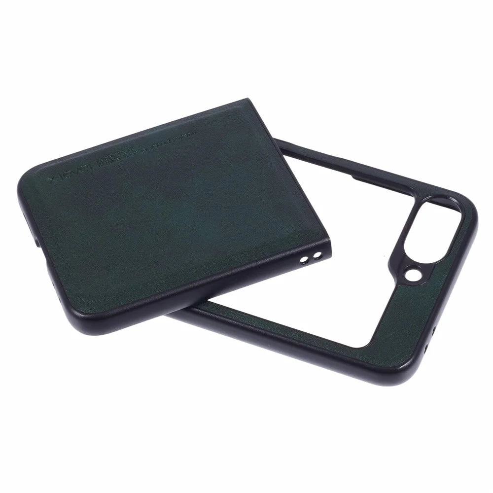 X-LEVEL Bojue-3 Series For Samsung Galaxy Z Flip7 FE 5G / Z Flip6 5G Case Leather+TPU+PC Anti-Fall Cell Phone Cover - Midnight Green - 5