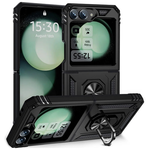 For Samsung Galaxy Z Flip7 FE 5G / Z Flip6 5G Case TPU+PC Phone Cover with Ring Kickstand Drop Protection - Black - 1