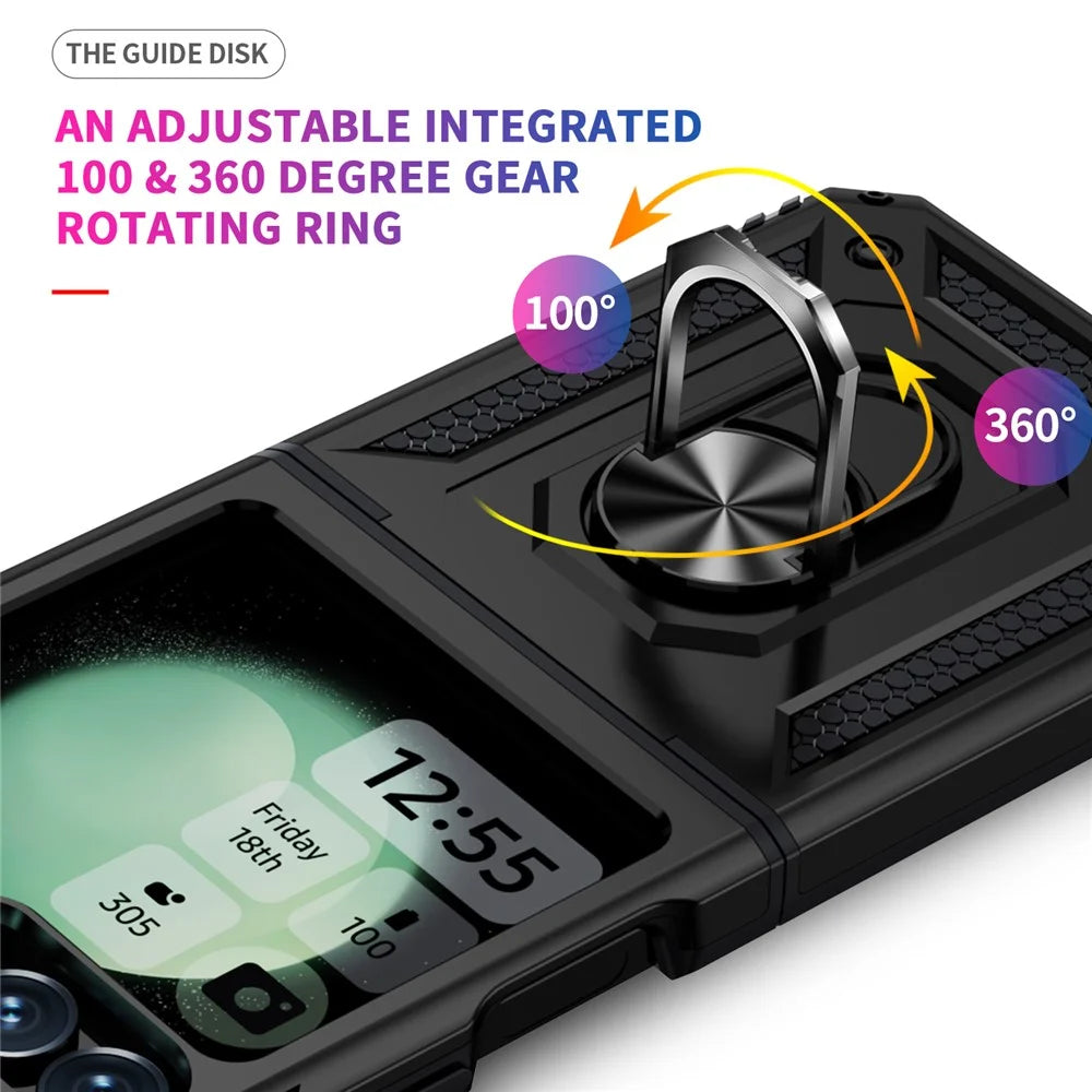 For Samsung Galaxy Z Flip7 FE 5G / Z Flip6 5G Case TPU+PC Phone Cover with Ring Kickstand Drop Protection - Black - 4