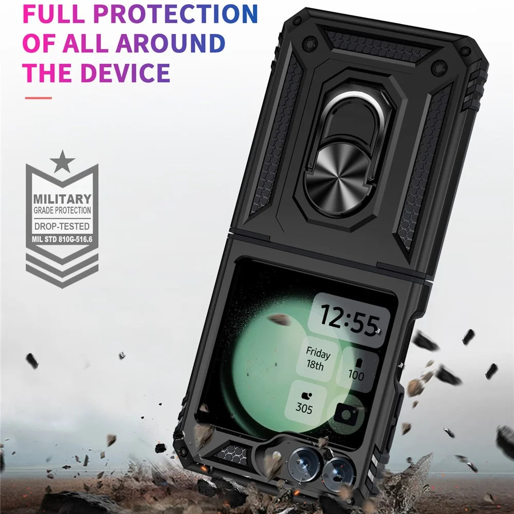 For Samsung Galaxy Z Flip7 FE 5G / Z Flip6 5G Case TPU+PC Phone Cover with Ring Kickstand Drop Protection - Black - 5