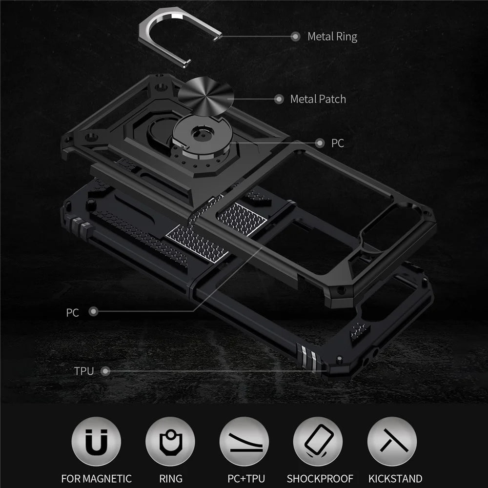 For Samsung Galaxy Z Flip7 FE 5G / Z Flip6 5G Case TPU+PC Phone Cover with Ring Kickstand Drop Protection - Black - 6
