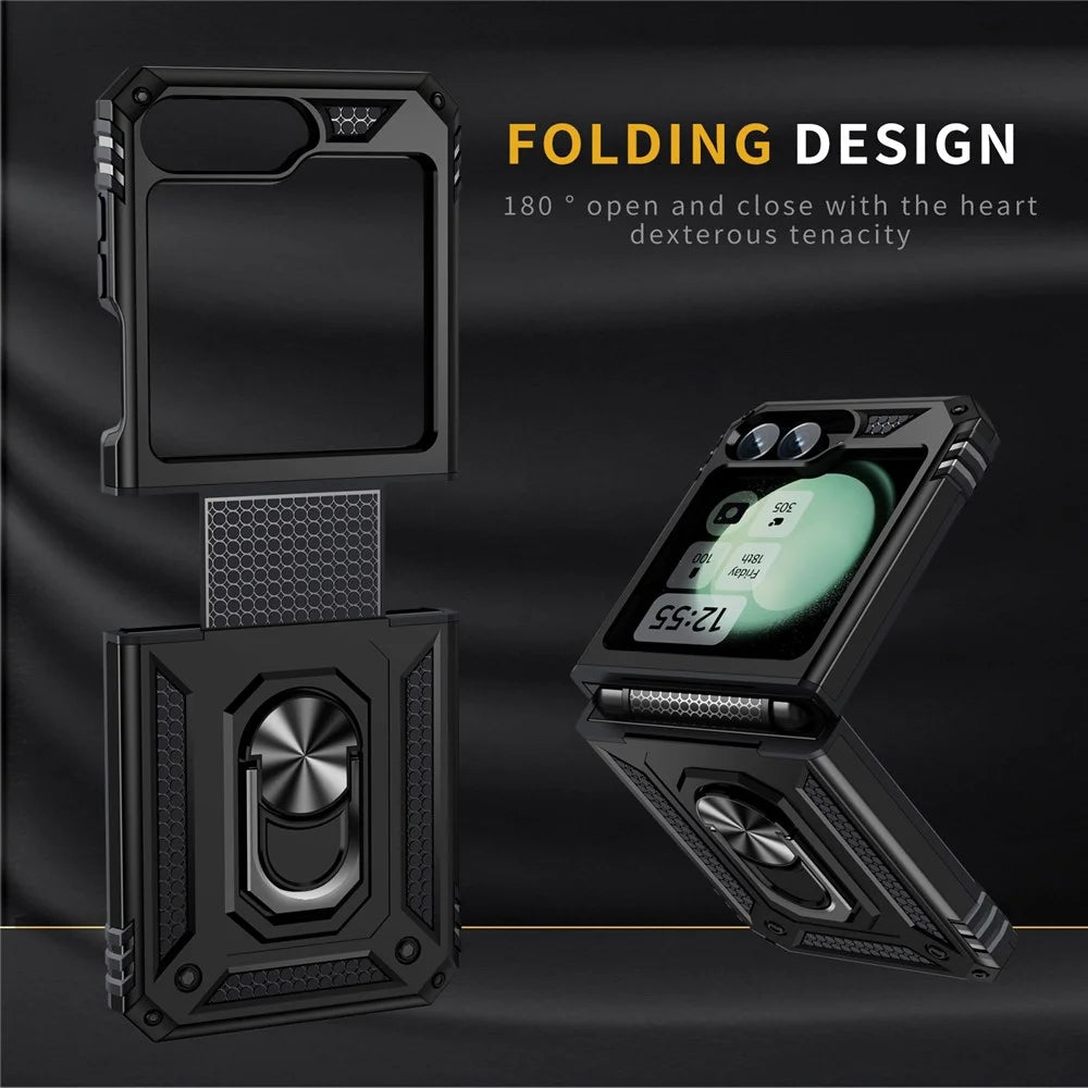 For Samsung Galaxy Z Flip7 FE 5G / Z Flip6 5G Case TPU+PC Phone Cover with Ring Kickstand Drop Protection - Black - 7