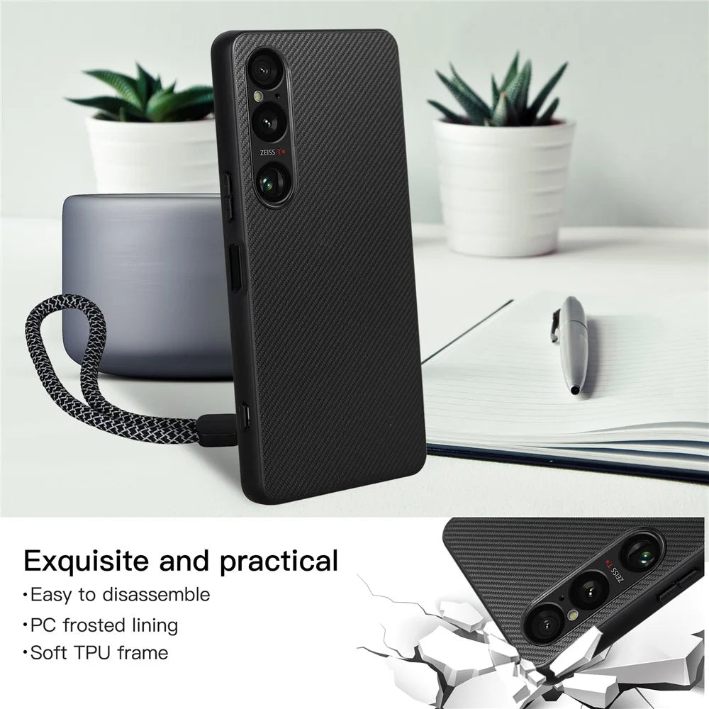 VILI TC Series for Sony Xperia 1 VI Case PU Leather Coated TPU Phone Cover with Strap - 3