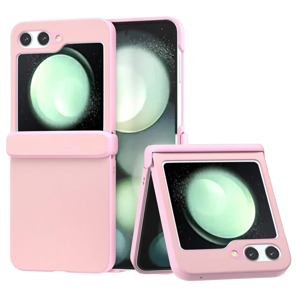 For Samsung Galaxy Z Flip5 5G Case Leather + PC Slim Phone Cover Hinge Protection - Pink - 1