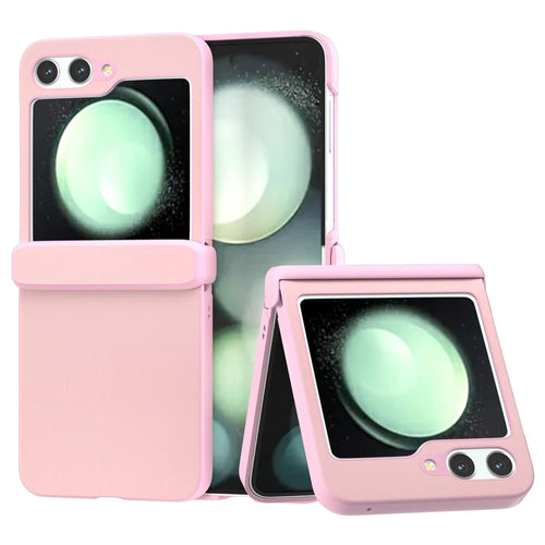For Samsung Galaxy Z Flip5 5G Case Leather + PC Slim Phone Cover Hinge Protection - Pink - 1