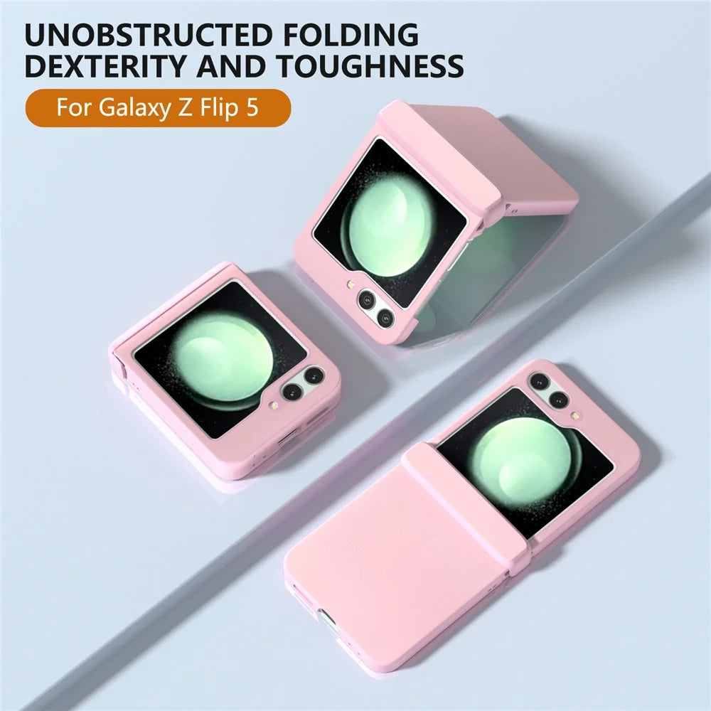 For Samsung Galaxy Z Flip5 5G Case Leather + PC Slim Phone Cover Hinge Protection - Pink - 2