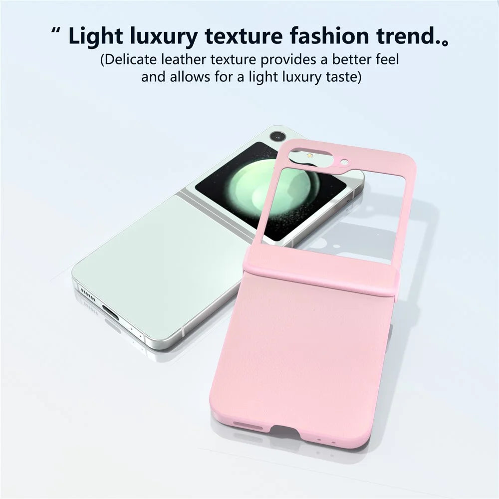 For Samsung Galaxy Z Flip5 5G Case Leather + PC Slim Phone Cover Hinge Protection - Pink - 3
