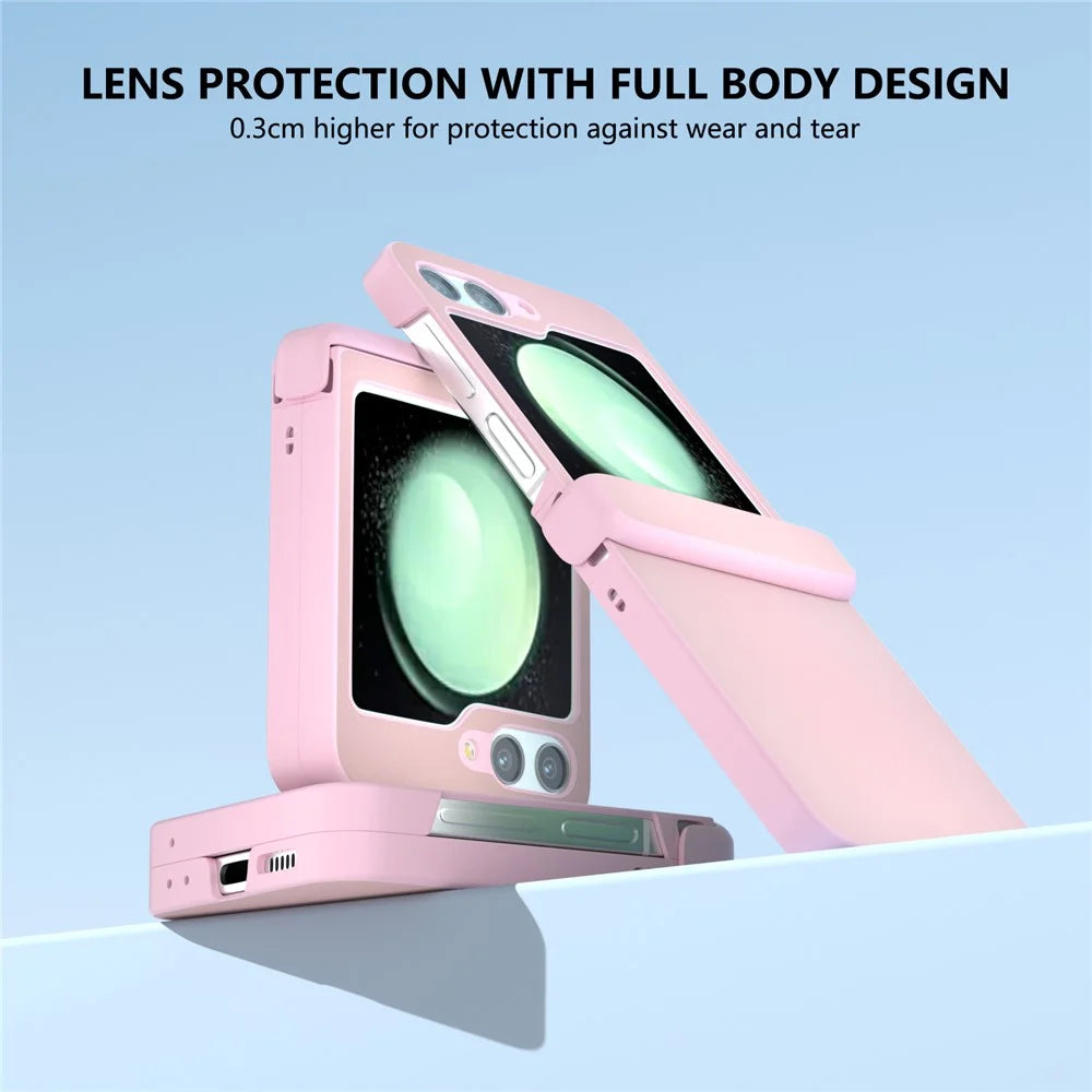 For Samsung Galaxy Z Flip5 5G Case Leather + PC Slim Phone Cover Hinge Protection - Pink - 4