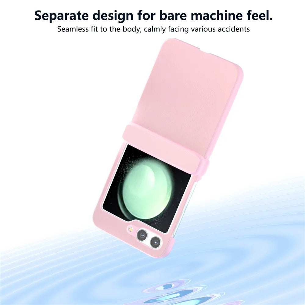 For Samsung Galaxy Z Flip5 5G Case Leather + PC Slim Phone Cover Hinge Protection - Pink - 5