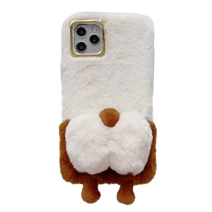 For iPhone 14 Pro 6.1 inch Fluffy Phone Case Warm Plush+TPU Soft Phone Shell Cover - White - 1