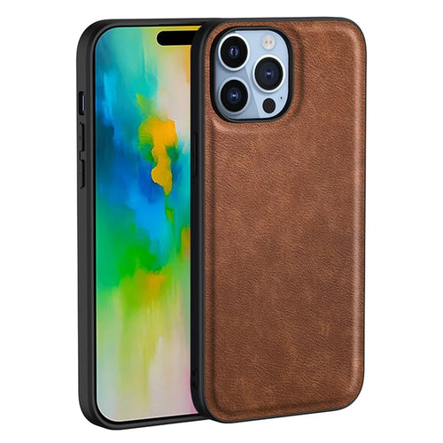 For iPhone 16 Pro Case Retro PU Leather Shockproof Anti-Slip Back Cover - Brown - 1