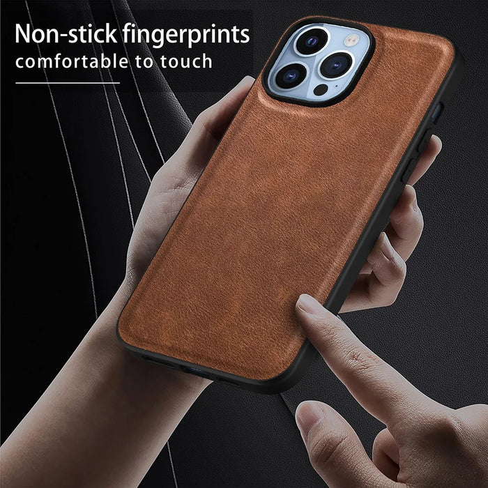 For iPhone 16 Pro Case Retro PU Leather Shockproof Anti-Slip Back Cover - Brown - 2