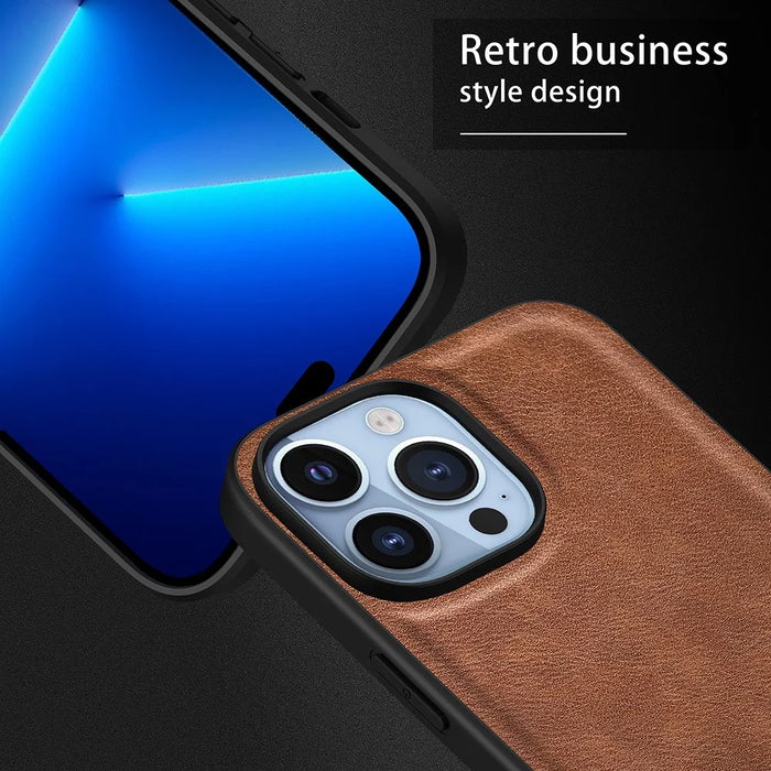 For iPhone 16 Pro Case Retro PU Leather Shockproof Anti-Slip Back Cover - Brown - 3